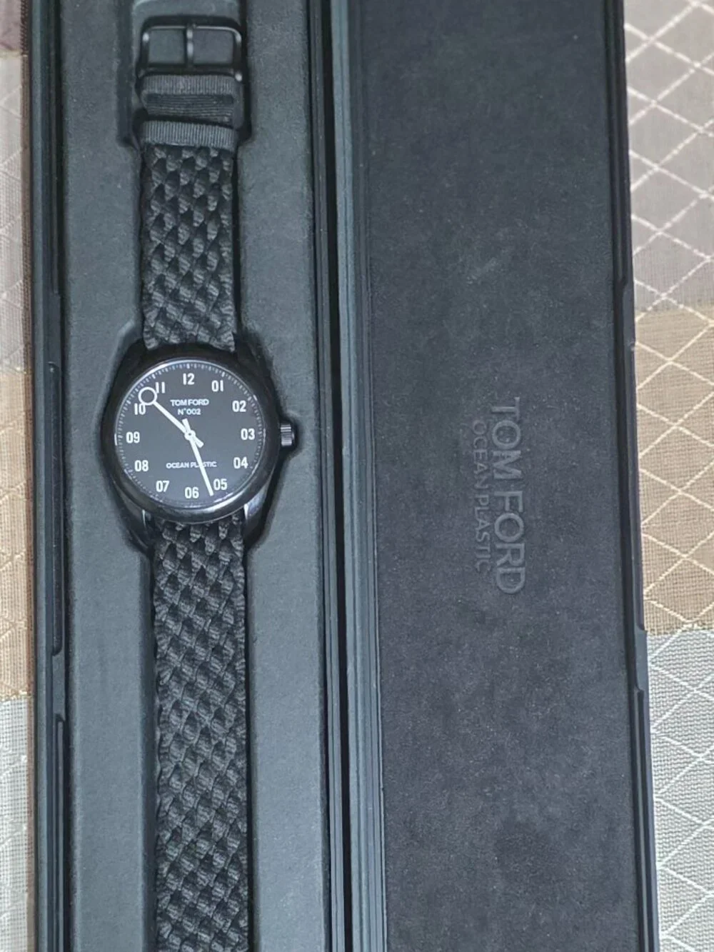 Tom Ford N°.002 Ocean Plastic Swiss Quartz Watch All Black With Box